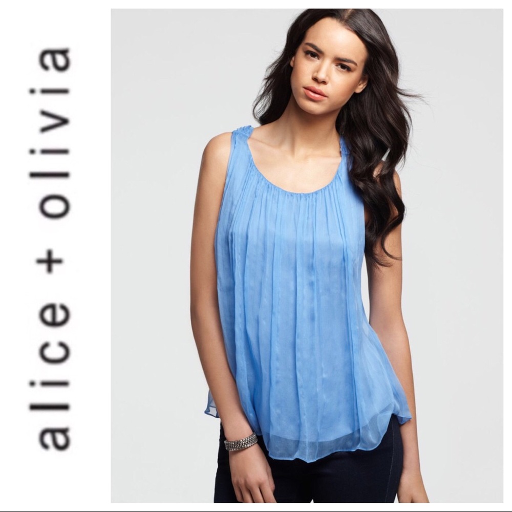 ALICE + OLIVIA SILK DRAPED GATHERED Y BACK TANK TOP MEDIUM